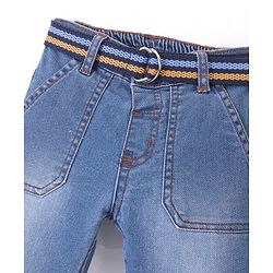 Babyhug Denim Full Length Jeans With Stretch Solid Colour - Blue