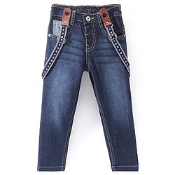 Babyhug Full Length Solid Color Stretchable Denim Jeans - Blue