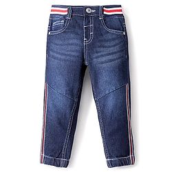 Babyhug Cotton Solid Joggers With Stretch - Blue