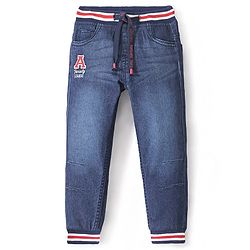 Babyhug Cotton Denim Solid Joggers With Stretch - Blue