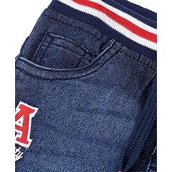 Babyhug Cotton Denim Solid Joggers With Stretch - Blue
