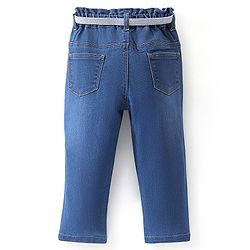 Babyhug Full length Jeans With Stretch with Belt &  Floral Embroidery - Blue