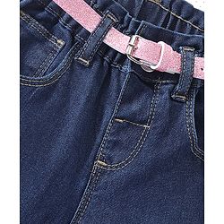 Babyhug Full Length Jeans With Stretch & Text Embroidered - Blue
