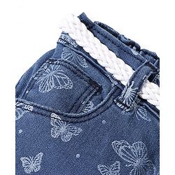 Babyhug Denim Full Length Stretchable Washed Jeans With Butterfly Print - Blue