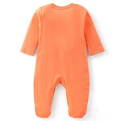Babyhug Cotton Knit Full Sleeves Halloween Printed Footed Night Suit With Bow Applique - Orange