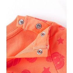 Babyhug Cotton Knit Full Sleeves Pumpkin Printed Footed Night Suit - Orange