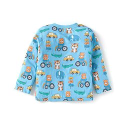 Babyhug Cotton Knit Full Sleeves Teddy Printed Night Suit - Blue
