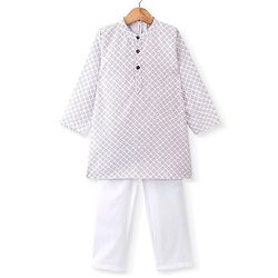 Babyhug 100% Cambric Full Printed Kurta Pyjama Set - White