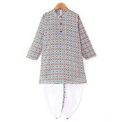 Babyhug 100% Cambric Full Sleeve Printed Kurta With Solid Dhoti Set - Blue