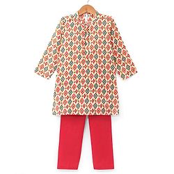 Babyhug Cotton Full Sleeves Printed Kurta with Pyjama Set - Pink