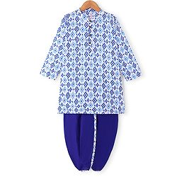 Babyhug 100% Cambric Full Sleeve Printed Kurta With Solid Dhoti Set - Blue