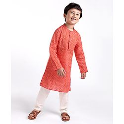 Babyhug Cotton Woven Full Sleeves Kurta and Pajama Set Floral Print - Red