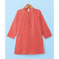 Babyhug Cotton Woven Full Sleeves Kurta and Pajama Set Floral Print - Red