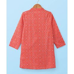 Babyhug Cotton Woven Full Sleeves Kurta and Pajama Set Floral Print - Red