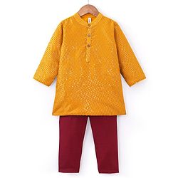 Babyhug Full Sleeves Sequenced Embroidered Kurta & Pyjama Set- Mustard