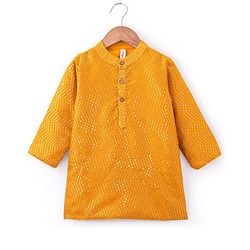 Babyhug Full Sleeves Sequenced Embroidered Kurta & Pyjama Set- Mustard