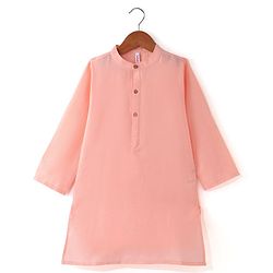 Babyhug 100% Cotton Full Sleeves Solid Colored Kurta Pyjama Set with Printed Jacket - Peach