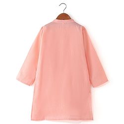 Babyhug 100% Cotton Full Sleeves Solid Colored Kurta Pyjama Set with Printed Jacket - Peach