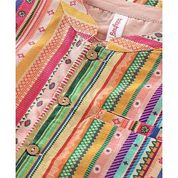 Babyhug 100% Cotton Full Sleeves Solid Colored Kurta Pyjama Set with Printed Jacket - Peach
