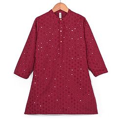 Babyhug Woven Full Sleeves Sequin Embroidered Kurta Payjama Set -Maroon