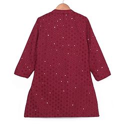 Babyhug Woven Full Sleeves Sequin Embroidered Kurta Payjama Set -Maroon