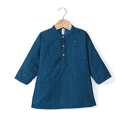 Babyhug Full Sleeves Schiflly Embroidered Kurta Pyjama Set - Teal
