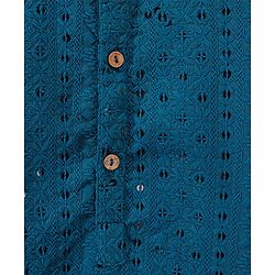 Babyhug Full Sleeves Schiflly Embroidered Kurta Pyjama Set - Teal