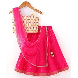 Babyhug  Sleeveless Embroidered Choli with Lehenga and Dupatta - Pink