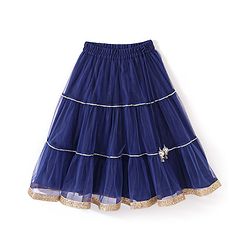 Babyhug Singlet Sleeves Mirror Embroidered  Choli with Net Lehenga & Dupatta Set - Royal Blue