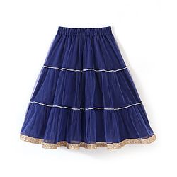 Babyhug Singlet Sleeves Mirror Embroidered  Choli with Net Lehenga & Dupatta Set - Royal Blue