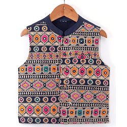 Babyhug Full Sleeves Solid Colour Kurta Payjama Set with Mirror Embroidered Jacket Navy Blue (Design May Vary)