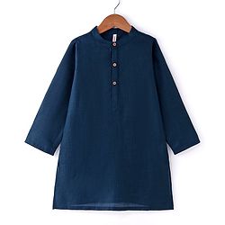 Babyhug Full Sleeves Solid Kurta Pyjama Set with Embroidered Jacket - Navy Blue