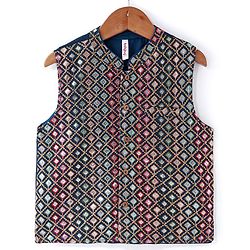 Babyhug Full Sleeves Solid Kurta Pyjama Set with Embroidered Jacket - Navy Blue