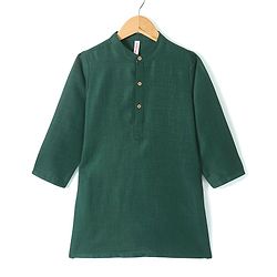 Babyhug Woven Full Sleeves Solid Colour Kurta & Pyjama Set with Embroidered  Jacket - Green