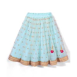 Babyhug Sleeveless Embroided Choli with Embroided Lehenga & Dupatta - Sky Blue