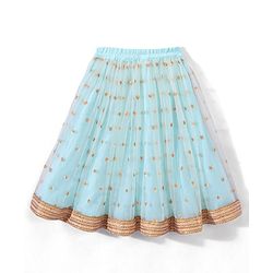 Babyhug Sleeveless Embroided Choli with Embroided Lehenga & Dupatta - Sky Blue