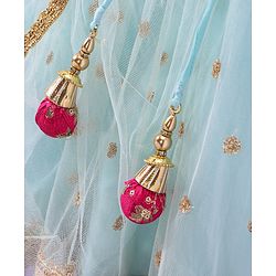 Babyhug Sleeveless Embroided Choli with Embroided Lehenga & Dupatta - Sky Blue