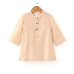 Babyhug Full Sleeves Solid Colour Kurta Payjama Set with Sequenced Embroidered Jacket -Beige
