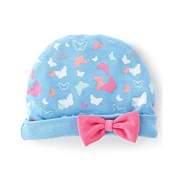 Babyhug 100% Cotton Knit Buitterfly Print Cap Mittens & Booties - Blue