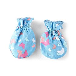 Babyhug 100% Cotton Knit Buitterfly Print Cap Mittens & Booties - Blue