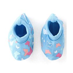 Babyhug 100% Cotton Knit Buitterfly Print Cap Mittens & Booties - Blue