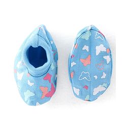 Babyhug 100% Cotton Knit Buitterfly Print Cap Mittens & Booties - Blue