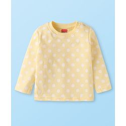 Babyhug Cotton Knit Full Sleeves Night Suit With Polka Dot Print - Yellow