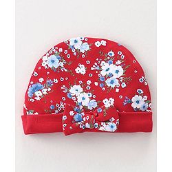 Babyhug 100% Cotton Knit Cap Mittens & Booties Set Floral Print - Red
