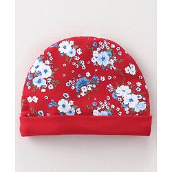 Babyhug 100% Cotton Knit Cap Mittens & Booties Set Floral Print - Red