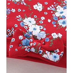 Babyhug 100% Cotton Knit Cap Mittens & Booties Set Floral Print - Red