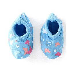 Babyhug 100% Cotton Knit Butterfly  Print Mittens & Booties - Blue