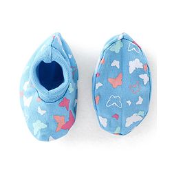 Babyhug 100% Cotton Knit Butterfly  Print Mittens & Booties - Blue