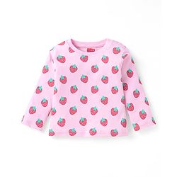 Babyhug Cotton Knit Full Sleeves Night Suit With Strawberry Print - Pink