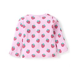 Babyhug Cotton Knit Full Sleeves Night Suit With Strawberry Print - Pink